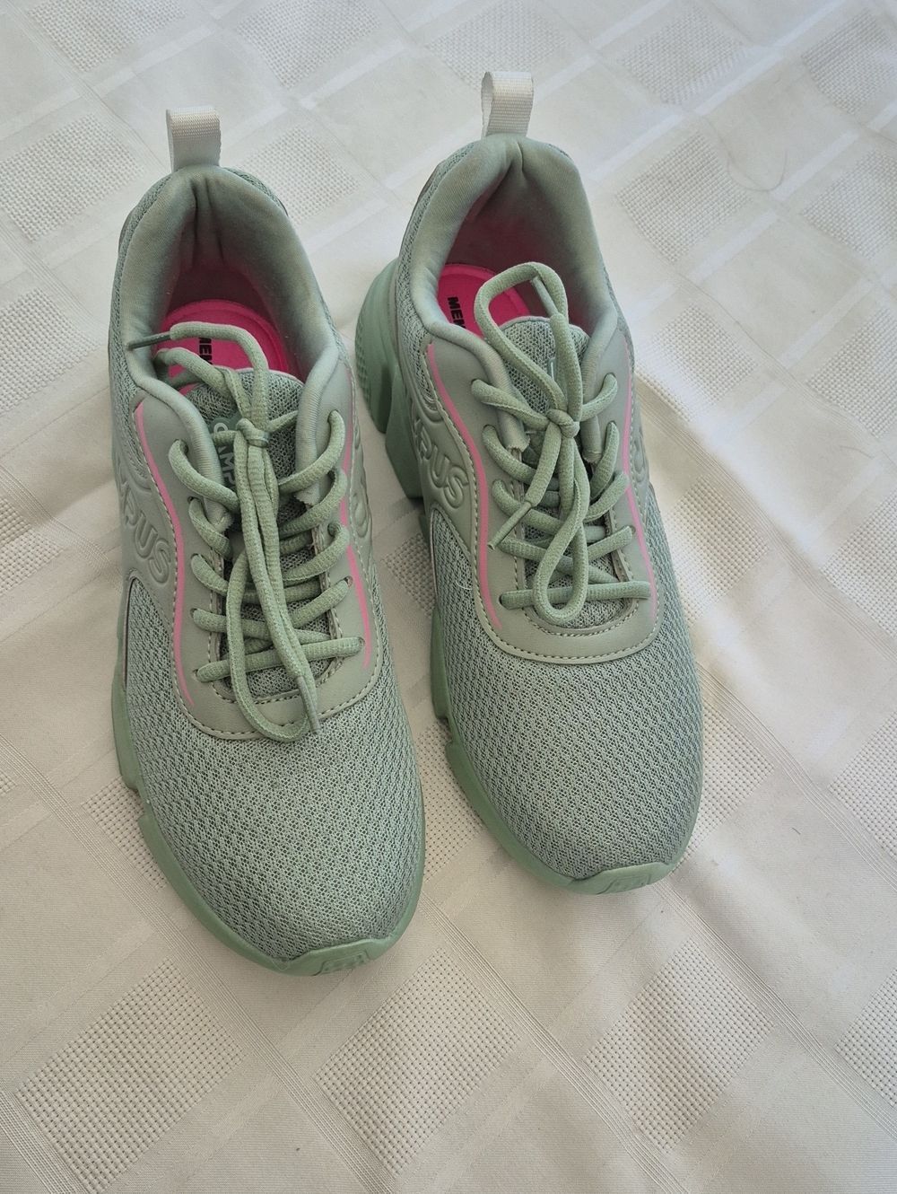 Women’s Mint Green Sneakers with Pink Accent